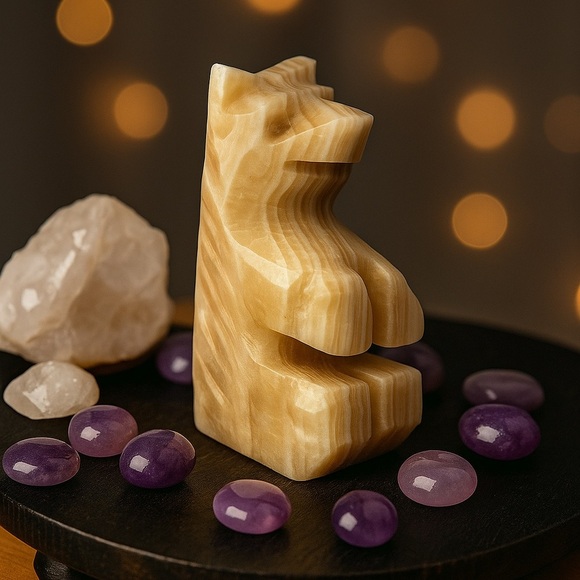 Onyx Carved Bear Banded Calcite Natural Stone Layered Gemstone Rock Crystal - Picture 2 of 9